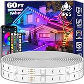 FBZ 60Ft Outdoor Waterproof LED Strip Lights,Music Sync RGB IP65 Led Lights with App Control and Remote,Color Changing Waterproof Led Rope Lights for Outdoor,Balcony,Roof,Garden,Stairs Party (60FT)