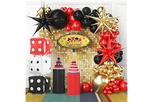 BOLUHBJIAJV HOME Casino Balloon Arch Garland Kit,149Pcs Casino Balloons Set Red Black and Gold Balloons with Dice, Exploding Star Foil Balloons for Casino Las Vegas Game Night Poker Theme Birthday Party Decorations
