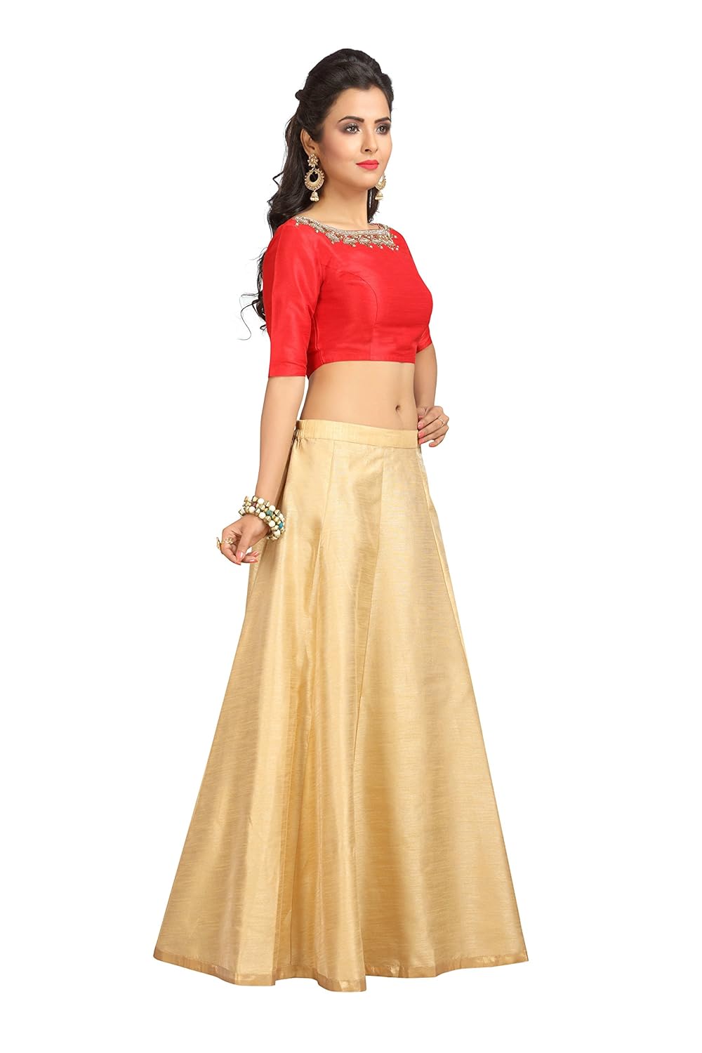 studio shringaar women's golden poly raw silk skirt lehenga