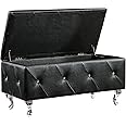 AC Pacific Glam 38 Inches Storage Ottoman Bench for Bedroom, Living Room, Entryway or Hallway, Upholstered Tufted Faux Leather Organizer, Large, Black