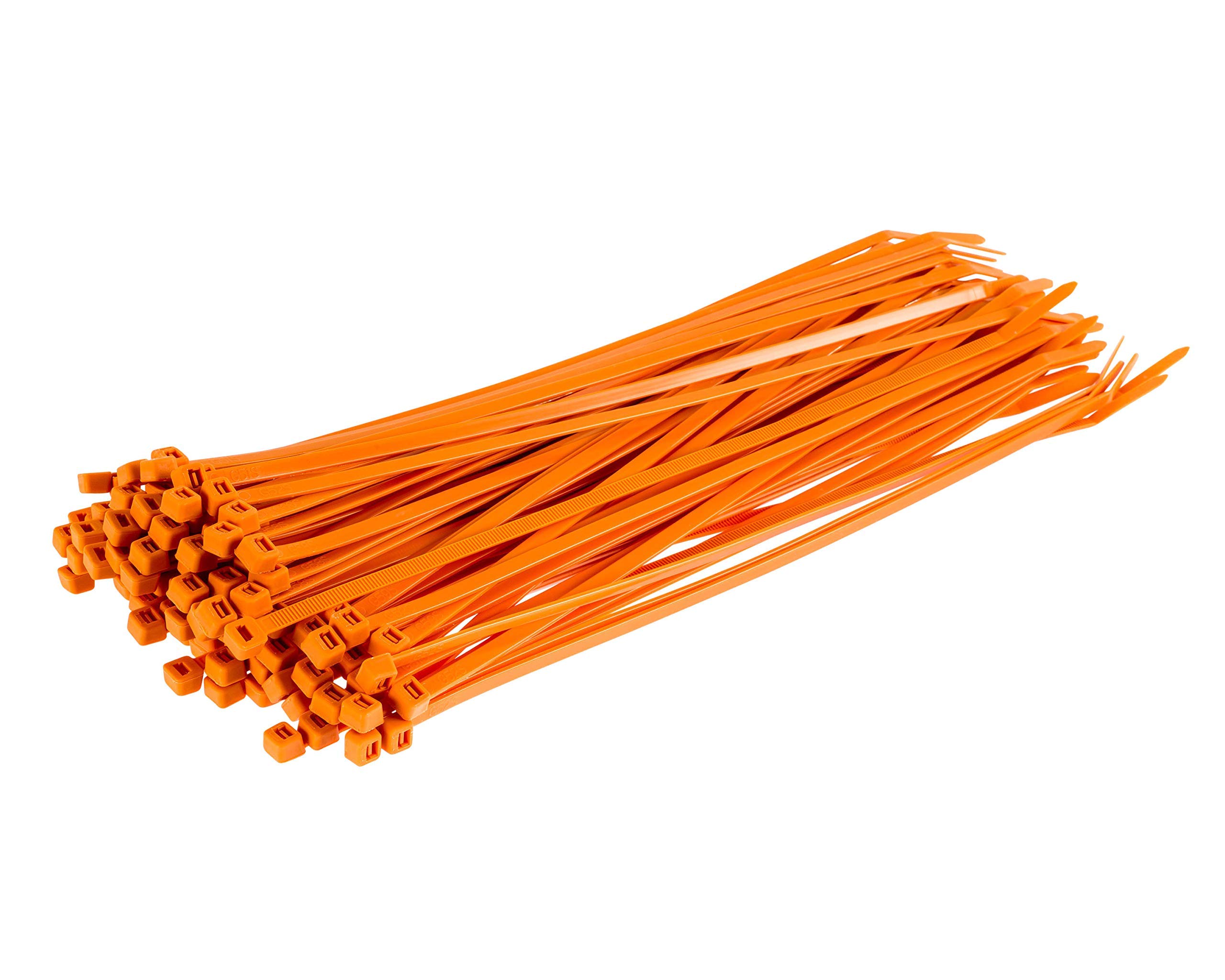 GTSE Orange Cable Ties, 300mm x 3.6mm, Pack of 100, 12” Premium Nylon Zip Ties, Multi-Purpose Plastic Tie Wraps, Secure Self-Locking Mechanism, for Home, Garden, Office and DIY