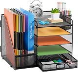 Marbrasse Desk Organiser 5-Tier Tray Drawer 2 Pen Holders Mesh Black view 4