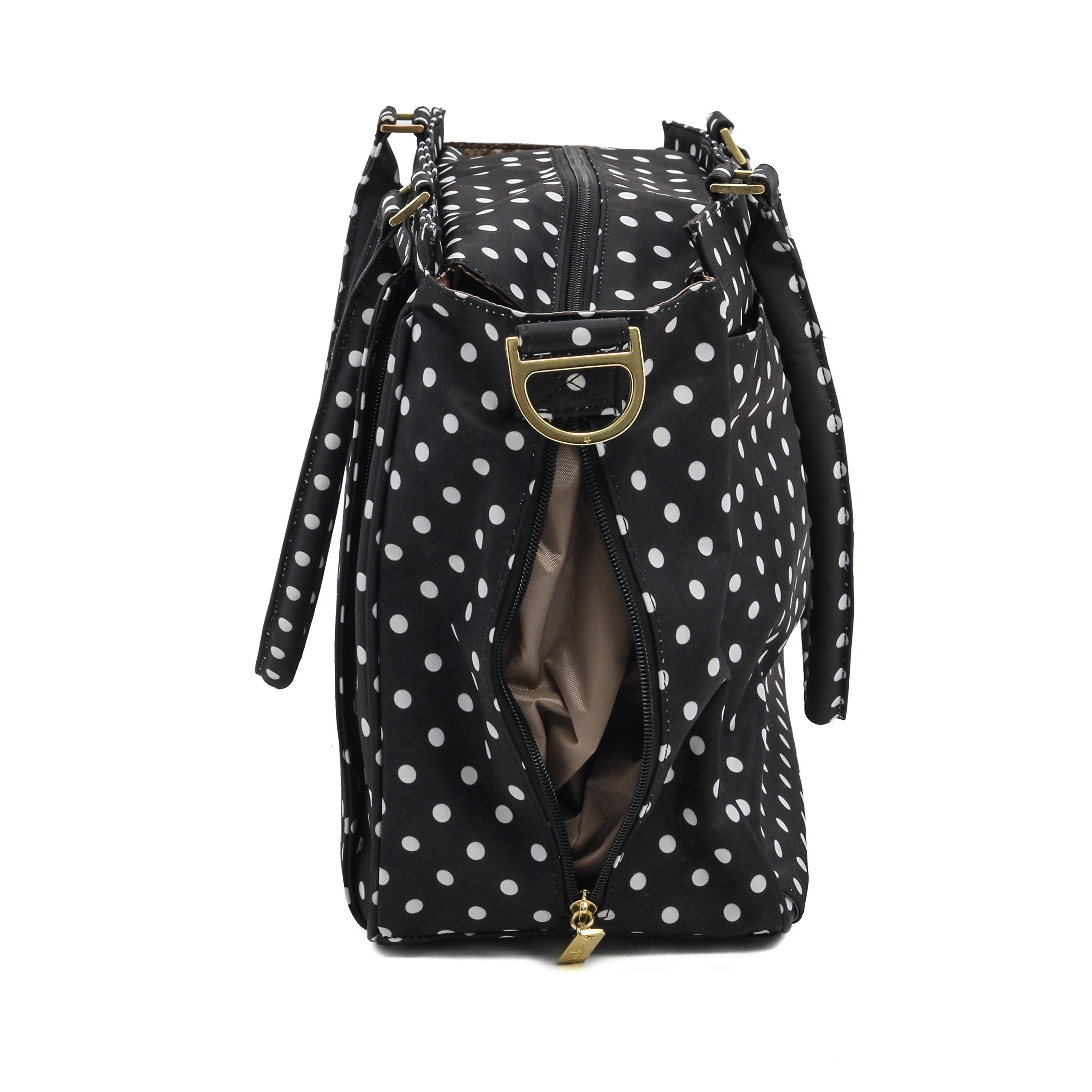 JuJuBe Be Classy Structured Multi-Functional Multi-Functional Diaper Bag/Purse, Legacy Collection - The Duchess - Black with White Polka Dots