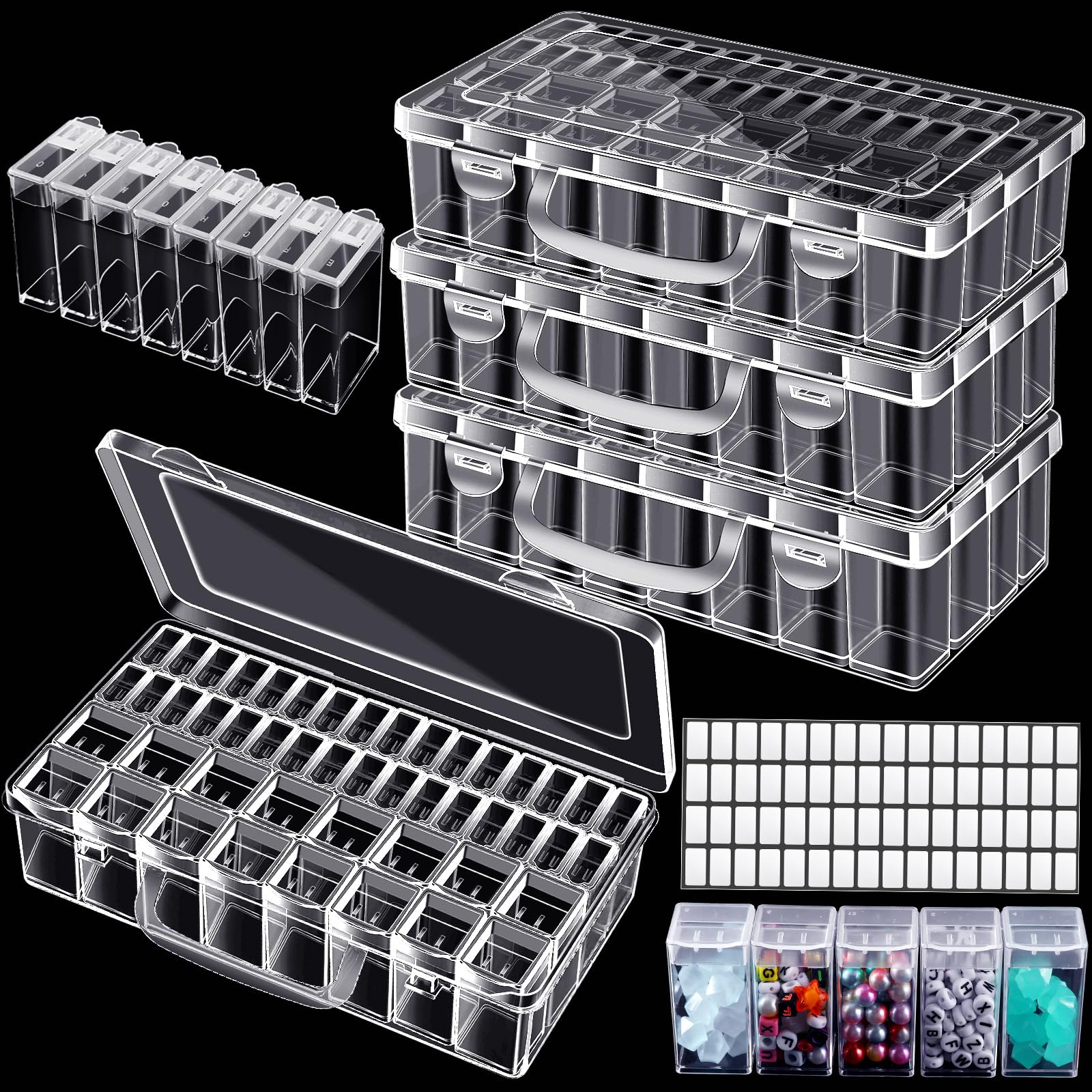 Photo 1 of LOYIM 3 Pcs 48 Grids Diamond Painting Drill Storage Containers 5D Diamond Accessories Embroidery Box Diamond Organizer Case Embroidery Beads Storage Box with Funnel and Labels for Beads Seed Art Craft