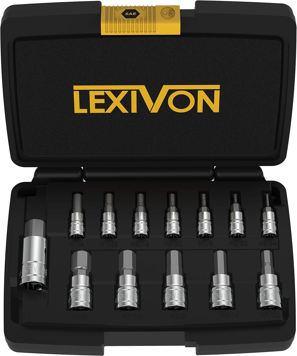 LEXIVON HEX Bit Socket Set, Premium S2 Alloy Steel 13Piece SAE 5/64