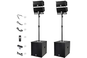RK RECK RECK 6000W P.M.P.O Stereo 15-inch Powered PA Speaker System DJ Combo Set, 4 Line Array Speakers and Two 15 inch Subwoofers with Bluetooth/USB/SD Card/Remote Control for Party DJ Wedding Meeting