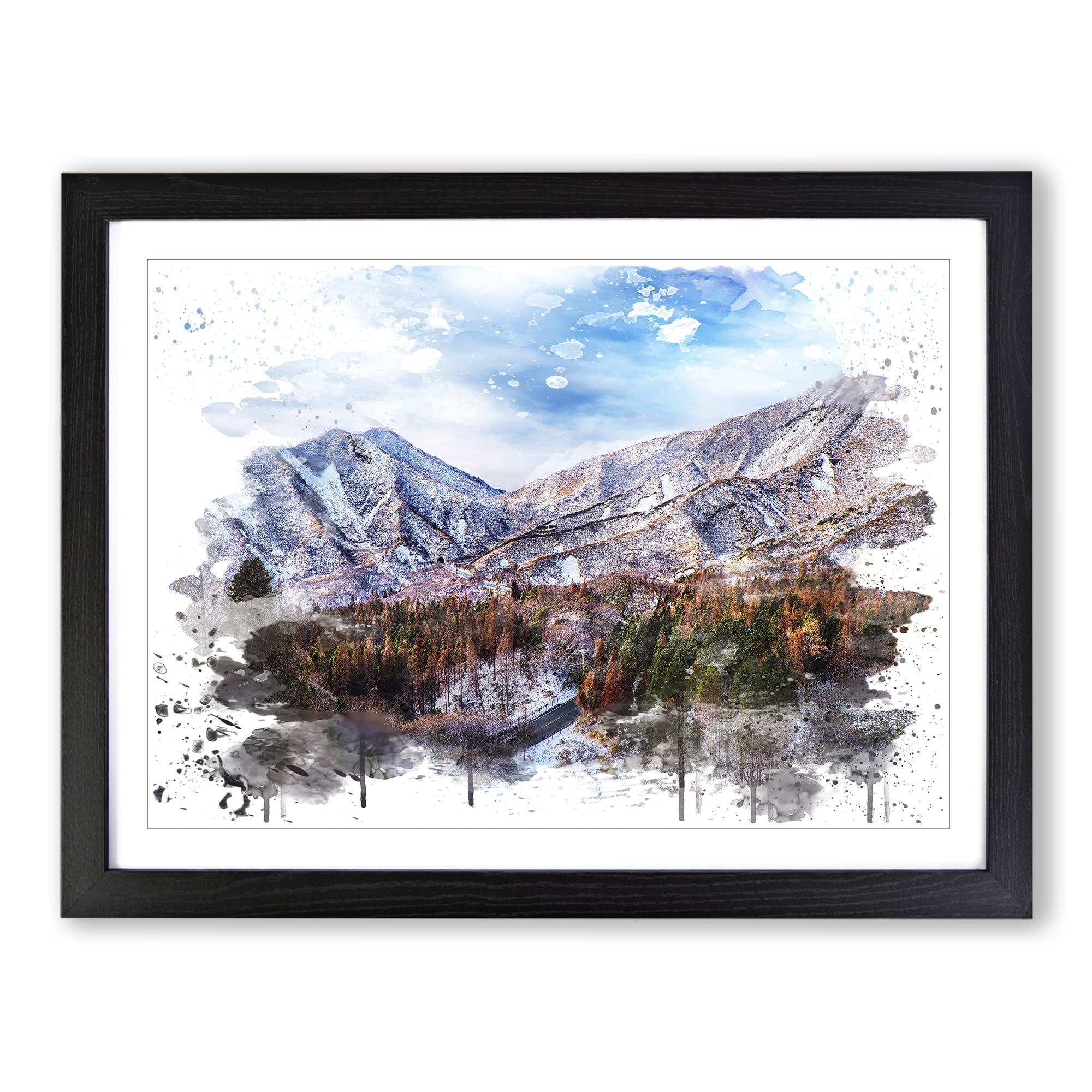 Landscape Aso Kumamoto Japan Mountain No.3 V3 Modern Framed Wall Art Print, Ready to Hang Picture for Living Room Bedroom Home Office Décor, Black A3 (46 x 34 cm)