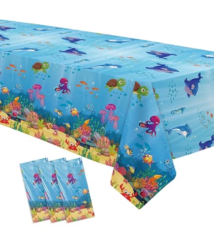 3 Pack Ocean Theme Tablecloth – Underwater Party Decor For Birthday, Beach & Summer Events
