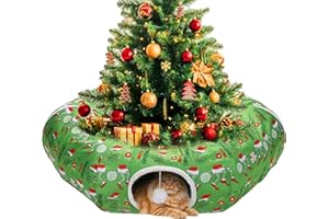 I-BEEBOO Cat Tunnel Christmas Tree Skirt Bed, Green Monster Christmas Decoration for Indoor Festive Felines Small Animals