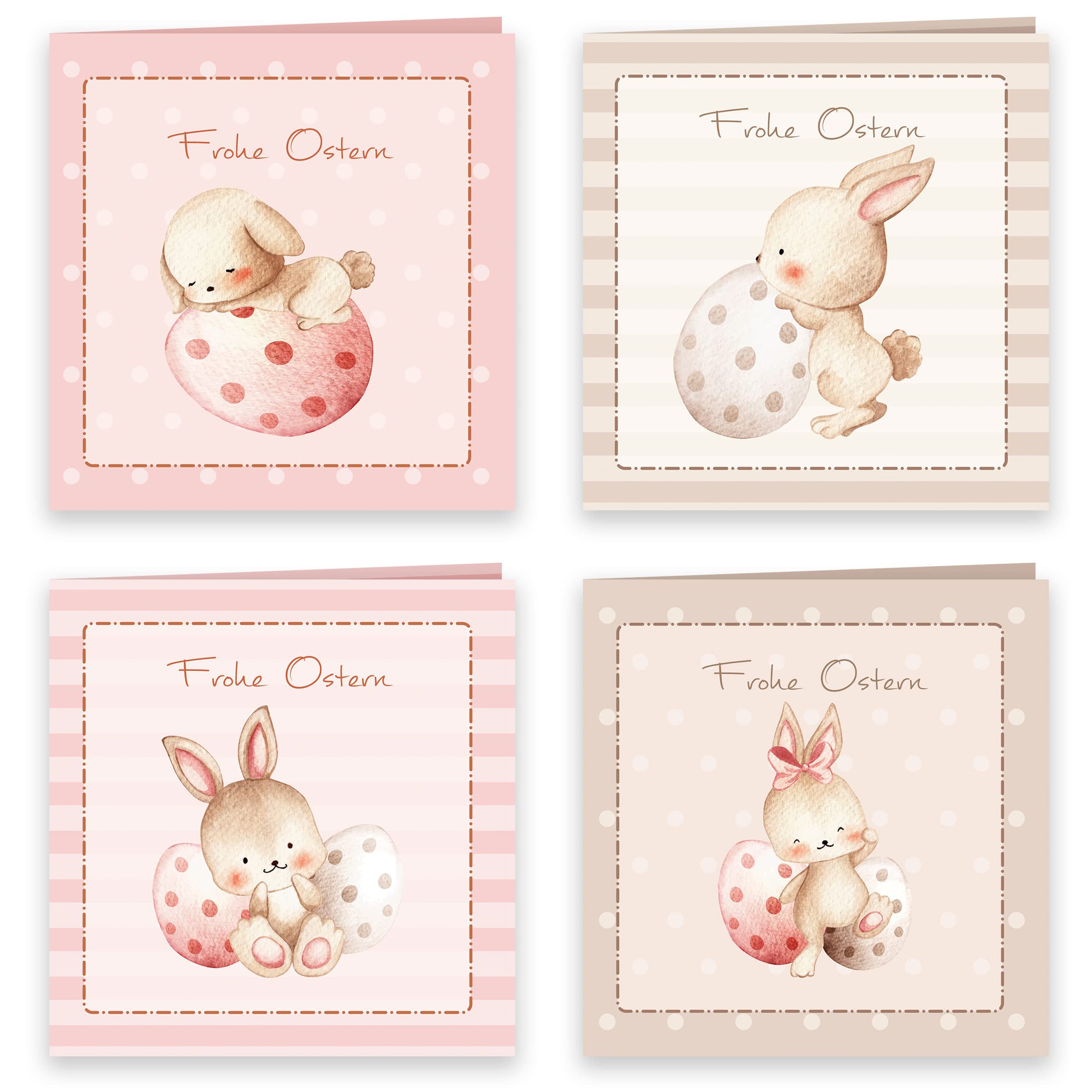 Easter Cards with Envelope Set of 8 Folding XL 15 x 15 cm Happy Easter Greeting Cards Square 15 x 15 Folding Cards Delicate Pastel Shades Rabbit Happy Easter Cards Card Set Envelope High Quality