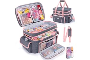 AMOIGEE Double-Layer Sewing Storage Bag with 2 Detachable Pouches – Large Sewing Organizer with Shoulder Strap, Elastic Loops & Dividers for Sewing Supplies, Tools & Accessories