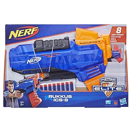 Hasbro Nerf E2654EU4 E2654EU5 N-Strike Elite Rukkus ICS-8, Blaster mit 8-Dart Slide-Magazin, Multicolor