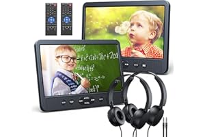 NAVISKAUTO 10.1'' Dual Car DVD Players with HDMI Input Wall Charger 2 Headphones Support Region Free, Last Memory, AV in & AV Out, USB/TF Card, Play a Same or Two Different Movies (2 X DVD Player)
