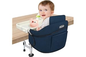 JOZZVE Hook On High Chair: Portable Travel High Chair with Backrest Board for Baby and Toddler, Foldable Clip on High Chair with Removable Dining Tray and Storage Carrying Bag for Indoor Outdoor (Blue)