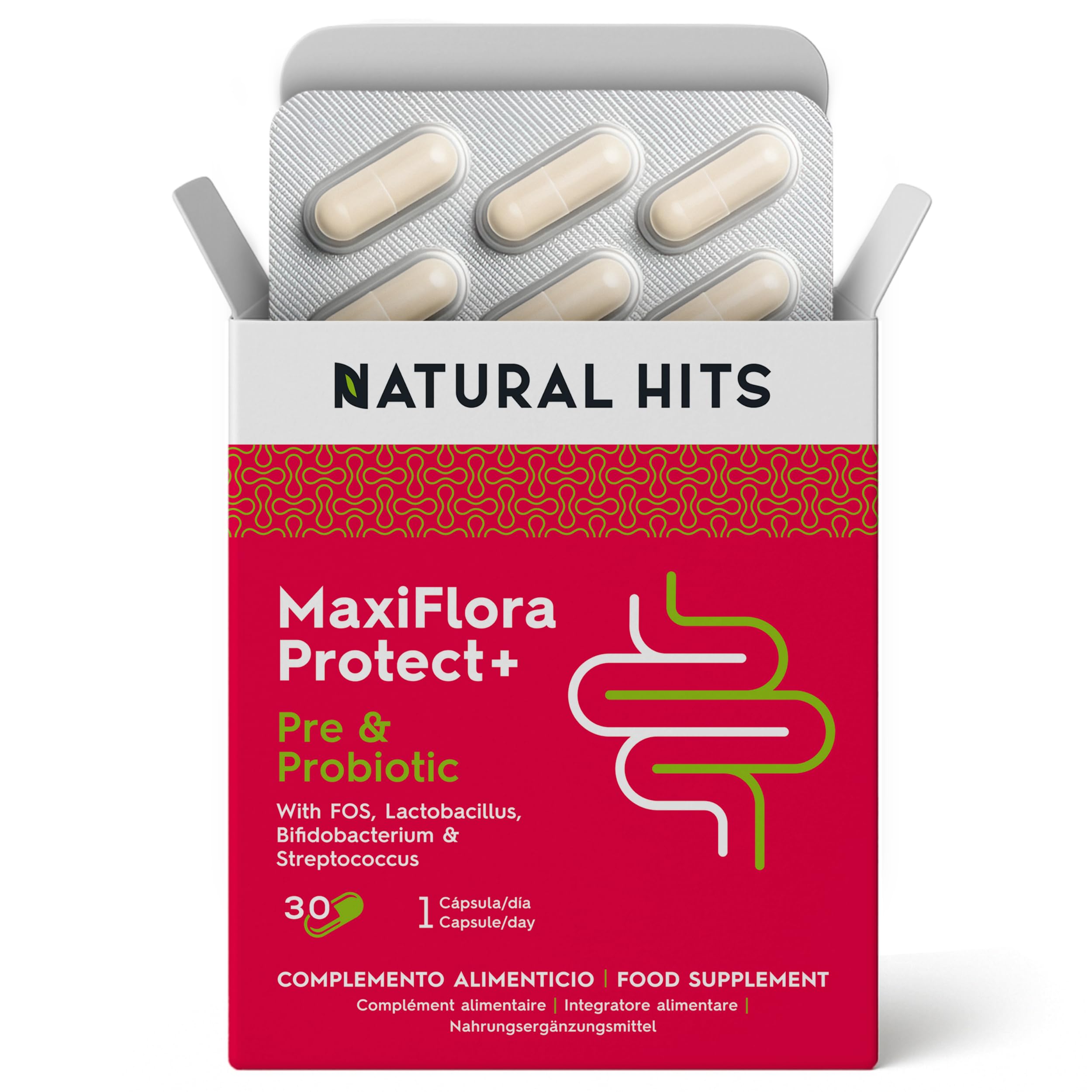 NATURAL HITS - Prebiotics and Probiotics for Gut Health - Supplements for Men and Women - 35 Billions CFU Multi Strain Complete Gut Repair - High dose - 1 Month Supply - Oral 30 Capsules