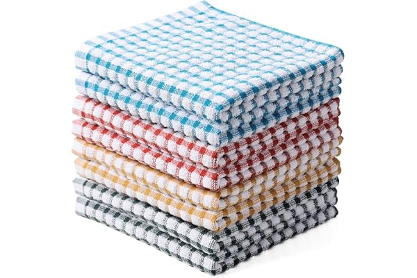 Oeleky - 100% Cotton Dish Towels for Washing Dishes, Dish Rags 12 x 12 Inches, Absorbent Dish Towels, Pack of 8, Quick Dry Cl