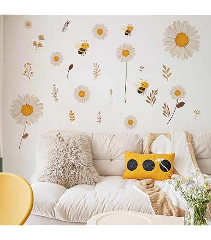 Honey & Bees Vinyl Wall Decal Set - 25 Piece Removable Sticker For Kids Room, Nursery, Bathroom (Yellow)