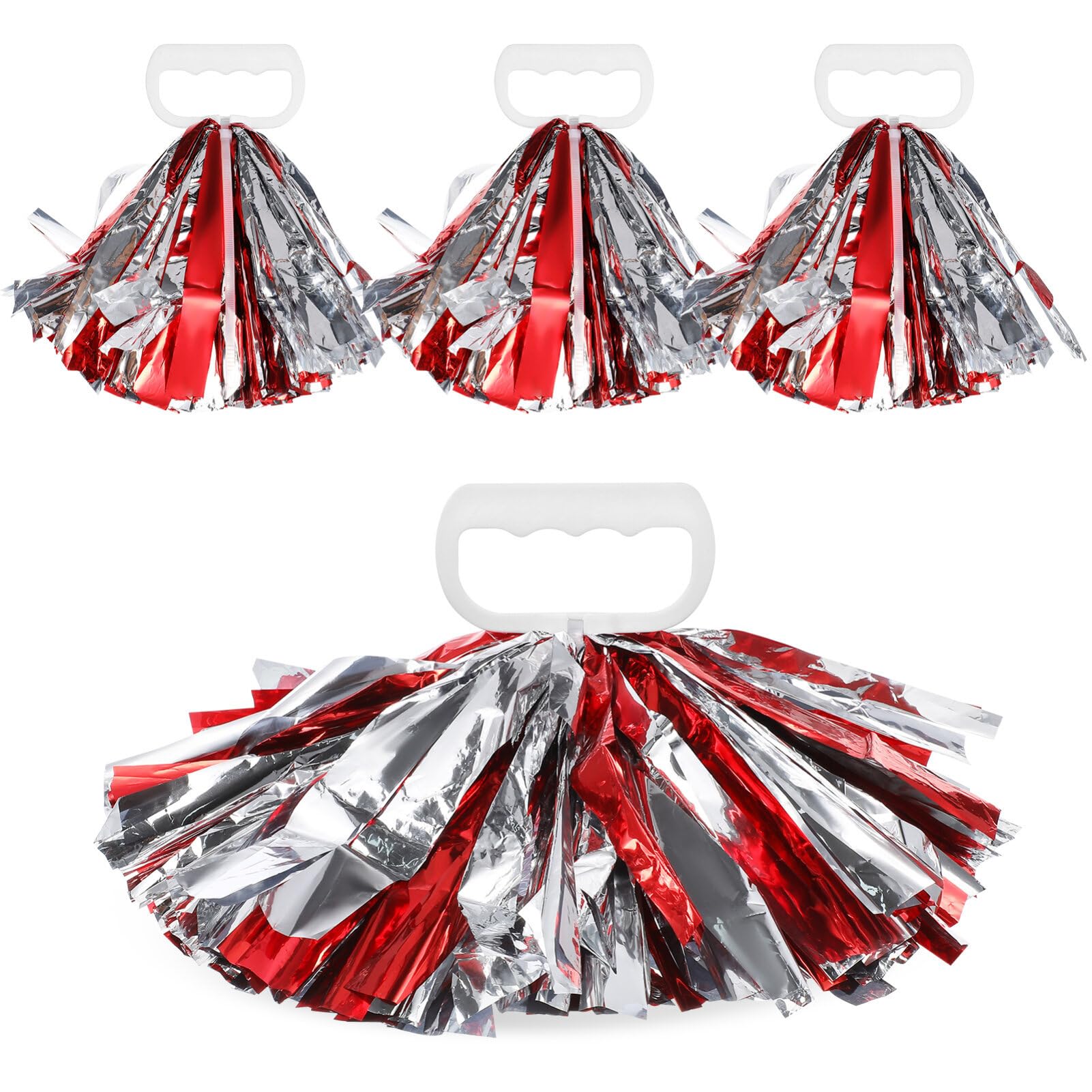 4 pcs Metallic Cheerleader Pompoms Handle Sports Games School Events Dance Parties Cheerleading Squad Hand Flowers Kids Adults