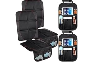SHELLWEI 4 Pcs Kids Car Seat Protector and Backseat Organizer with Tablet Holder, Back Seat Protector Kick Mats Large Waterproof Carseat Protectors with Thick Padded and Storage Pockets for SUV Sedan Truck
