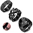 Sanfenly Black Rings for Men, Mens Stainless Steel Fidget Ring Rings Spinner Spinning Thumb Finger Ring, Retro Vintage Turquoise Stone Ring, Cool Punk Biker Ring, Fashion Male Jewelry Rings, Size 7-15