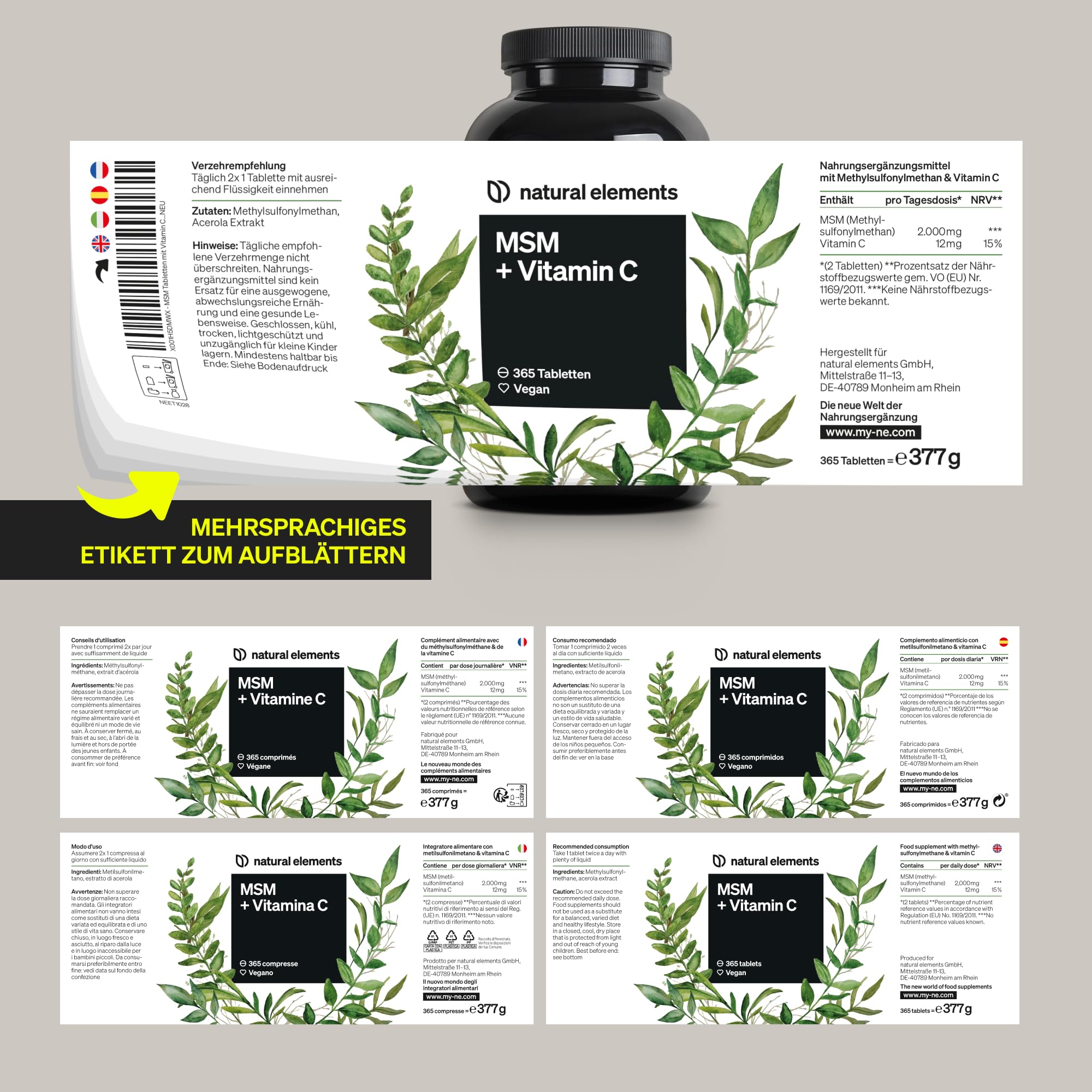 natural elements MSM 2000mg + natürliches Vitamin C – 365 Tabletten statt Kapseln – Methylsulfonylmethan – hochdosiert, vegan – in Deutschland laborgeprüft 7