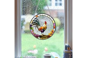 HOTIYOK Cock Acrylic Window Hangings Poultry Stained Glass Panels Window & Wall Decor for Indoor/Outdoor, Ideal Housewarming Gift Home Decor for Grandma Wife Teacher Animal Lover