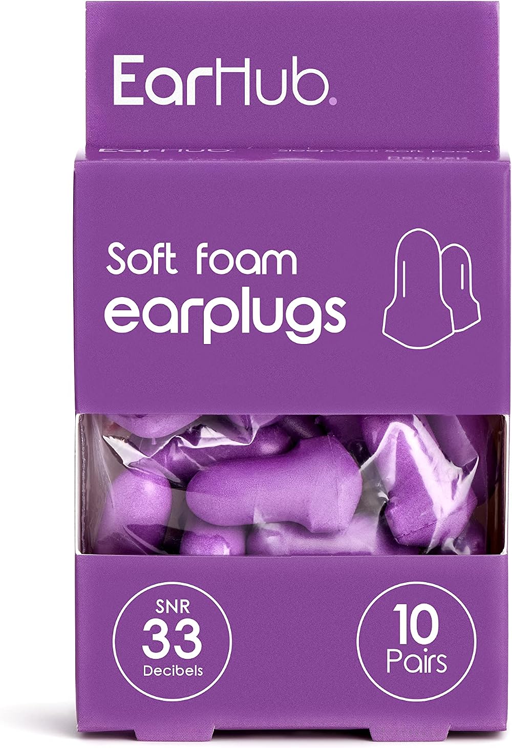 EarHub Sleepwell Soft Foam Earplugs 33dB Purple 10 Pairs Noise Reduction