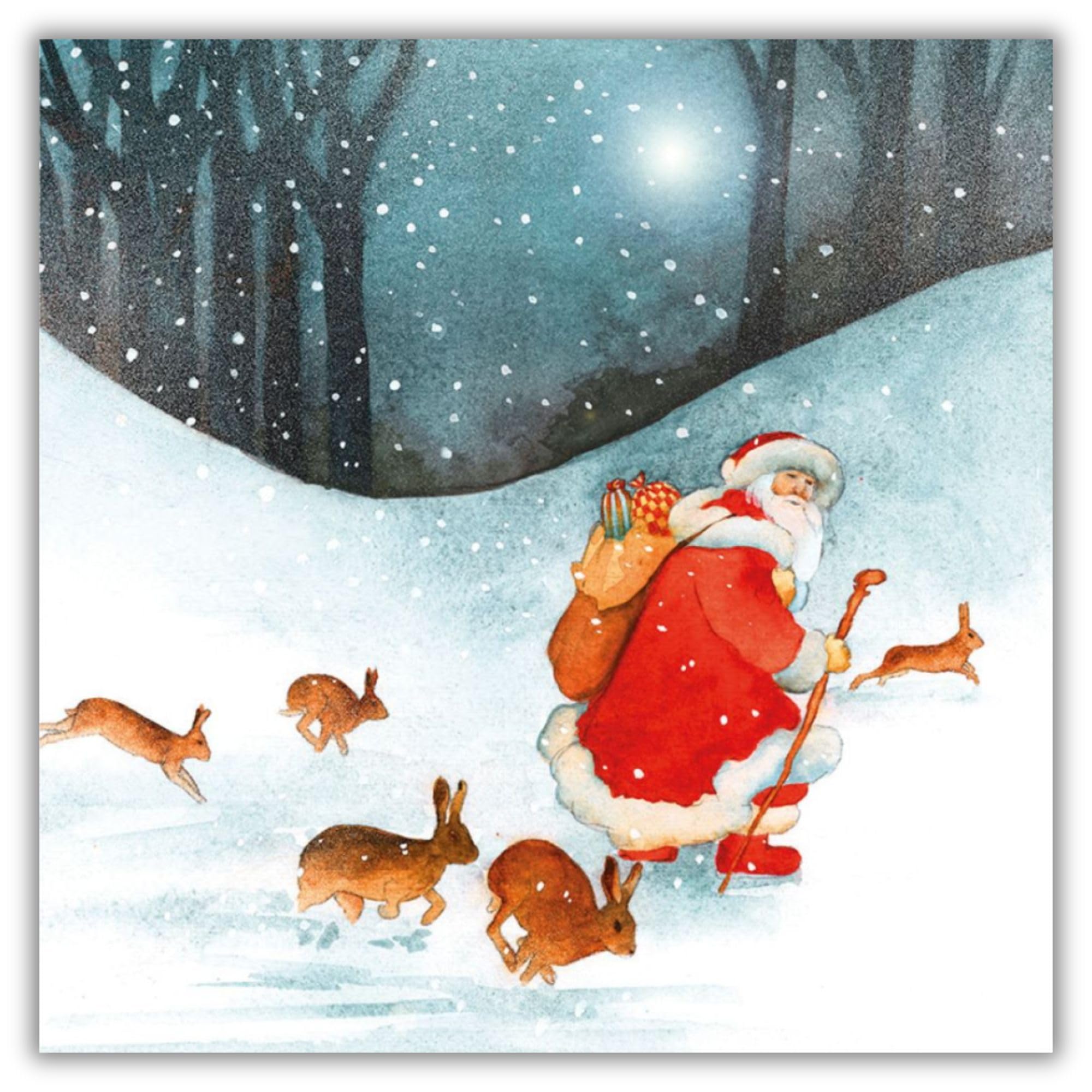 Museums & Galleries Pack of 8 Artistic Charity Christmas Cards - Father Christmas & Hares - Lovely Illustration of a Winter Woodland Scene by Ray Shuell - 8 Cards of 1 Design