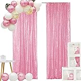 Hahuho Pink Sequin Backdrop Curtain, 2PCS 2FTx8FT