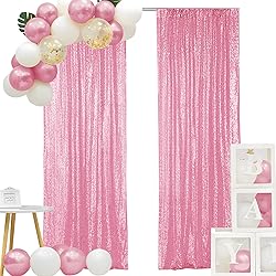 Hahuho Pink Sequin Backdrop Curtain, 2PCS 2FTx8FT