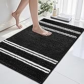 Bathroom Rugs Non Slip Washable 24x17, Ultra Soft Super Absorbent Bath Rugs for Bathroom Floor, Shaggy Chenille Bath Rug, Microfiber Plush Quick Dry Bath Mat for Bathtub, Sink and Shower, Black