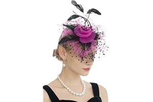 Myjoyday Women's Fascinators, Feathers Tea Party Hat, Veil Headband with Hair Clip for Cocktail Church