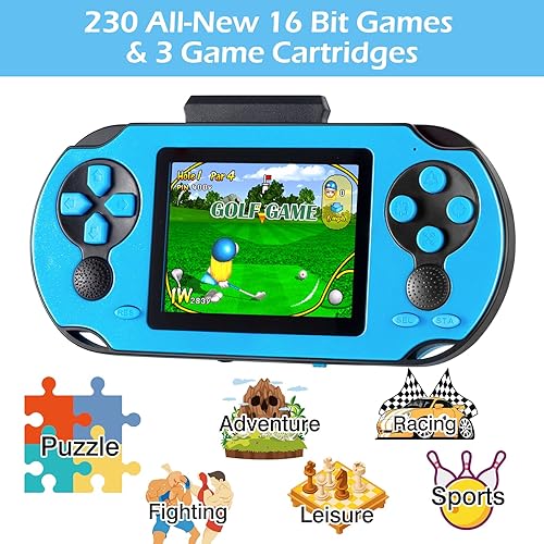 TaddToy 16 Bit Handheld Game for Kids Adults, Large Screen Preloaded  230 HD Classic Retro Video Games wi