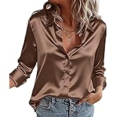 Zeagoo Satin Blouses for Women Casual Long Sleeve Button Down Silk Shirts Dressy Business Work Tunic Top