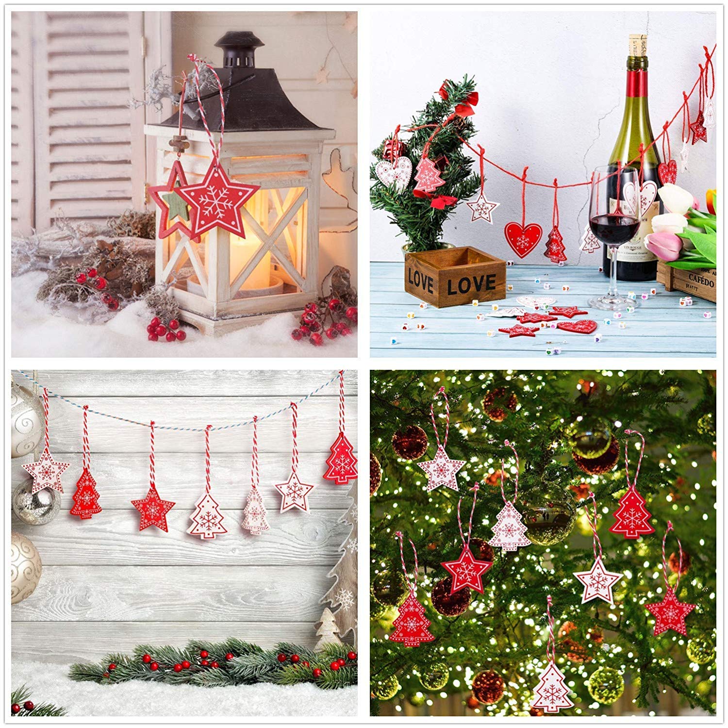ZOYLINK 120-PCS Colgantes Navidad Adornos Árbol de Fiesta Decoración de Navidad Estrella Corazón de Amor Árbol de Navidad Dadorno Colgante