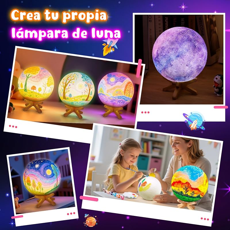 Juego de Manualidades Pintura con lámpara de, Pintura 3D Luz Nocturna, lámpara de Luna DIY, Juego Creativo para niños, Regalo de cumpleaños, Juego de Manualidades para niñas de 6 a 12