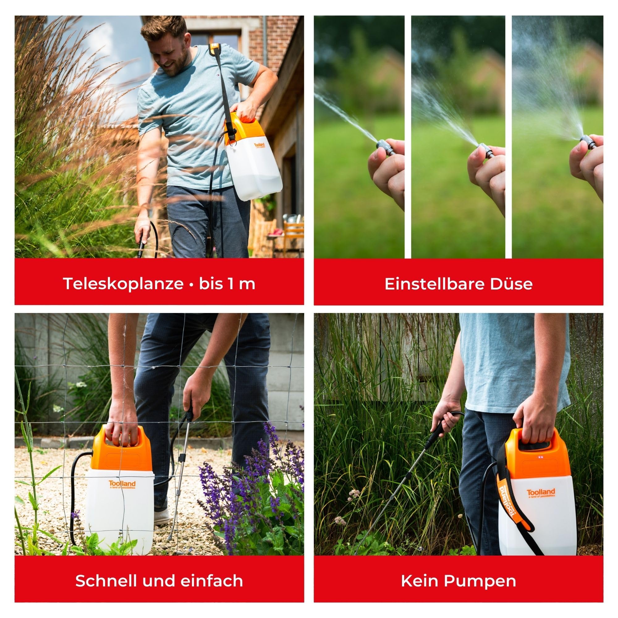 Toolland Elektrischer Drucksprüher 6L mit Lithium-Akku, Teleskoplanze und Verstellbarer Edelstahldüse. Ideal für Pflanzen, Unkrautbekämpfung und Terrassenreinigung 3