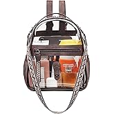 FADEON Clear Small Backpack Purse for Women, Designer Transparent Shoulder Handbag, PVC Mini Clear Bag for Stadium Approved