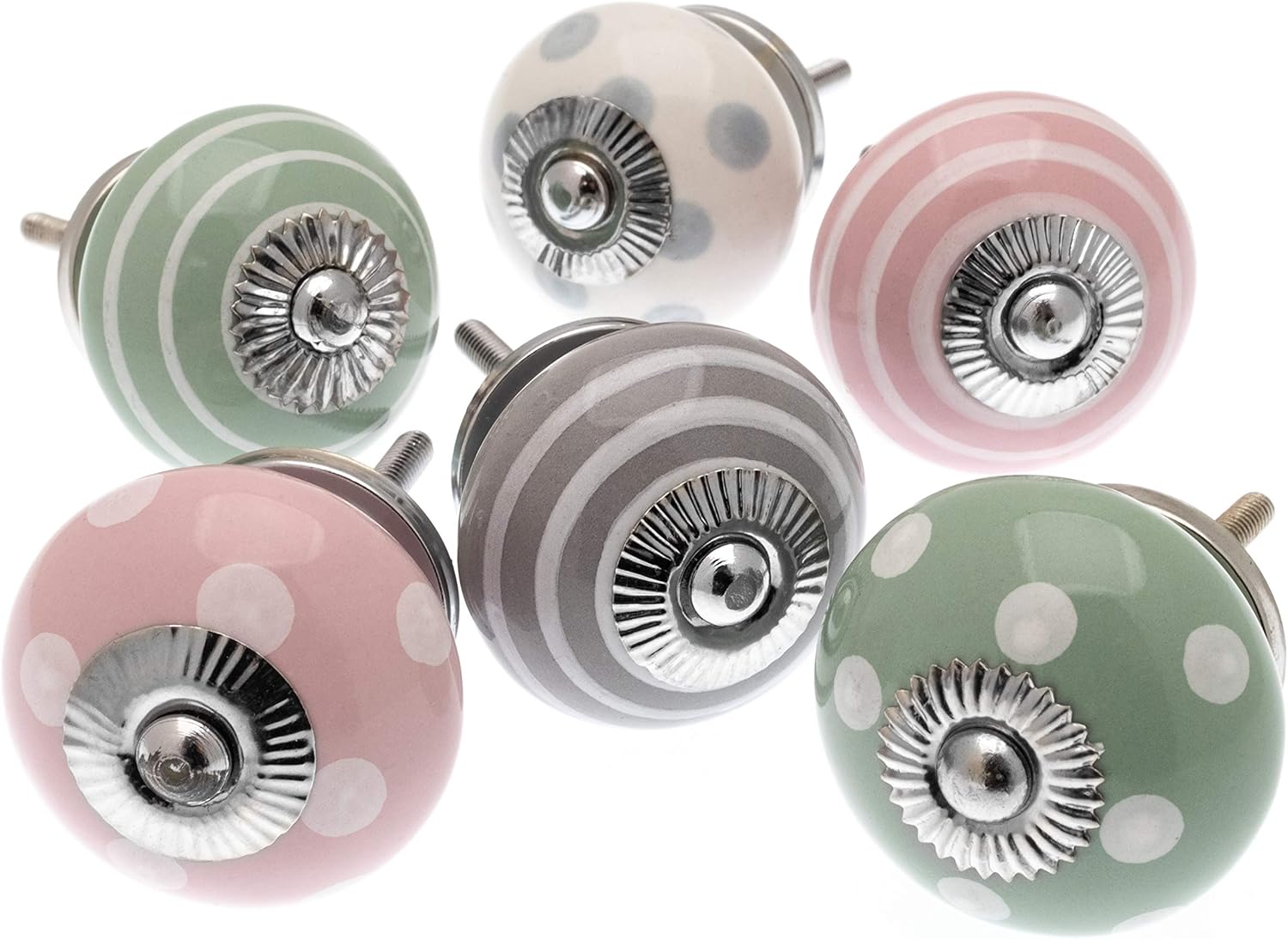 Gemischt Set mit Pink, Eau de nil & Grau Schrankknöpfe aus Keramik x 6