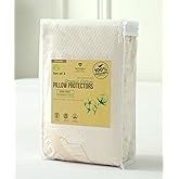 2-Pack Deluxe Waterproof Organic Cotton Pillow Protectors - Standard - Premium Organic Cotton, Zippered Encasement, Soft Knit Fabric, Thick 280 GSM Cotton
