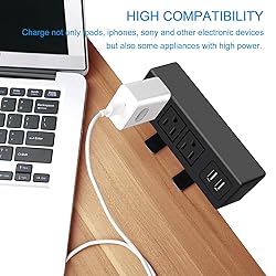 CCCEI 3 Outlet Desk Clamp Power Strip with USB