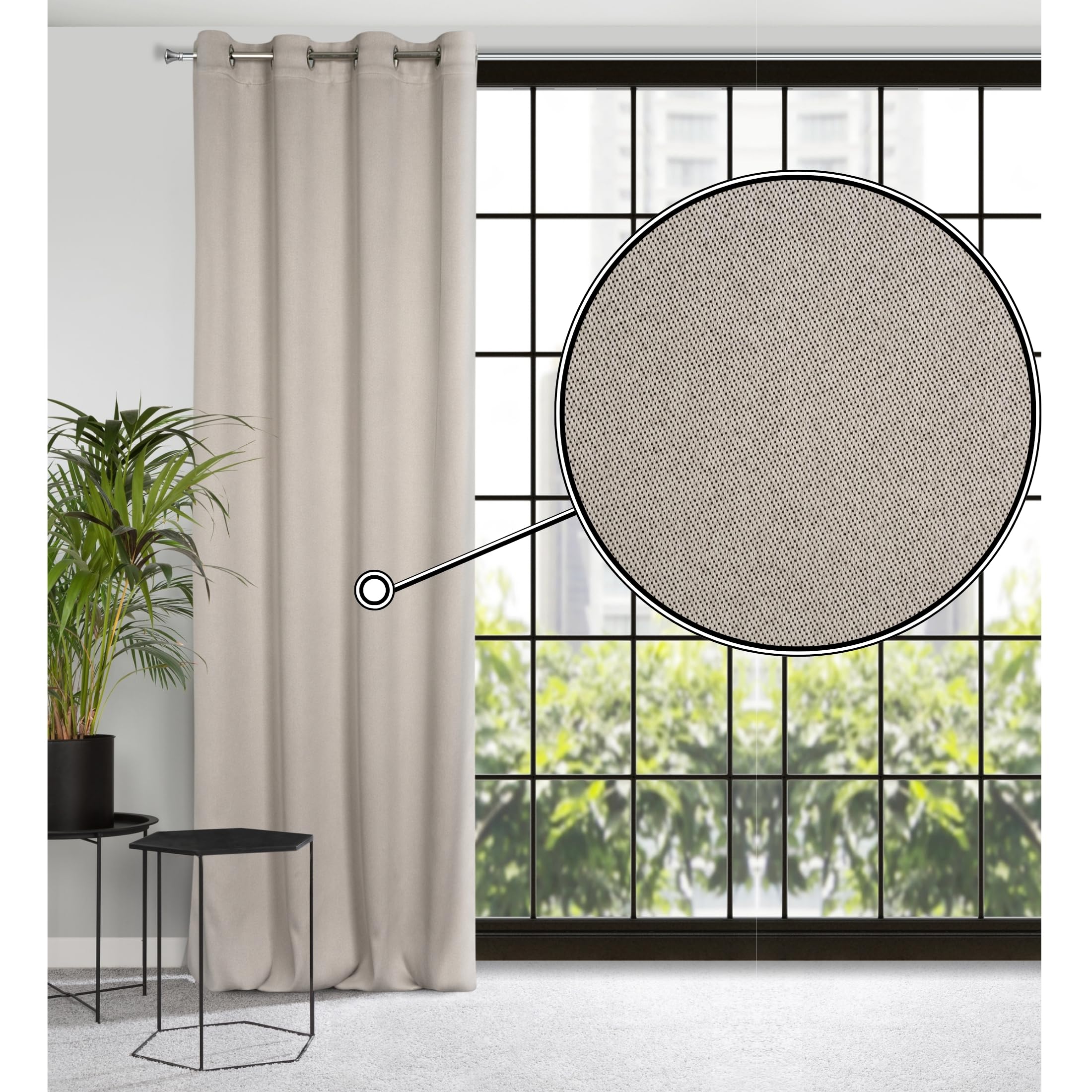 Eurofirany CARLO Extra Long Blackout Curtain with Eyelets - 1 Unit, Heavy 340g/m², Thermal Insulating Curtain, Opaque, Room Darkening, Bedroom, Living Room, W53'' x L98'', Beige