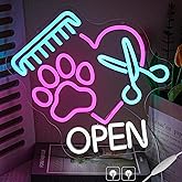 Pet Shop Open Neon Sign Paw Neon Light for Wall Decor, Dimmable Colorful Pet Grooming Salon Open LED Sign for Pet Shop,Pet Hospital,Pet Salon Store