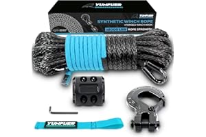 YUNFUER 5/16" x 50ft Synthetic Winch Rope Cable Kit, 12000LBS Winch Rope with Protective Sleeve + Forged Winch Hook + Rubber Stopper and Safety Pull Strap for ATV UTV (Gray)