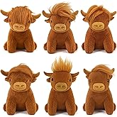 6Pcs Mini Highland Cow Plush Toys, 5.9Inch Cute Scottish Stuffed Animals Soft & Realistic, for Birthday, Classroom Rewards, and Woodland/Grassland Party Decor (Brown)