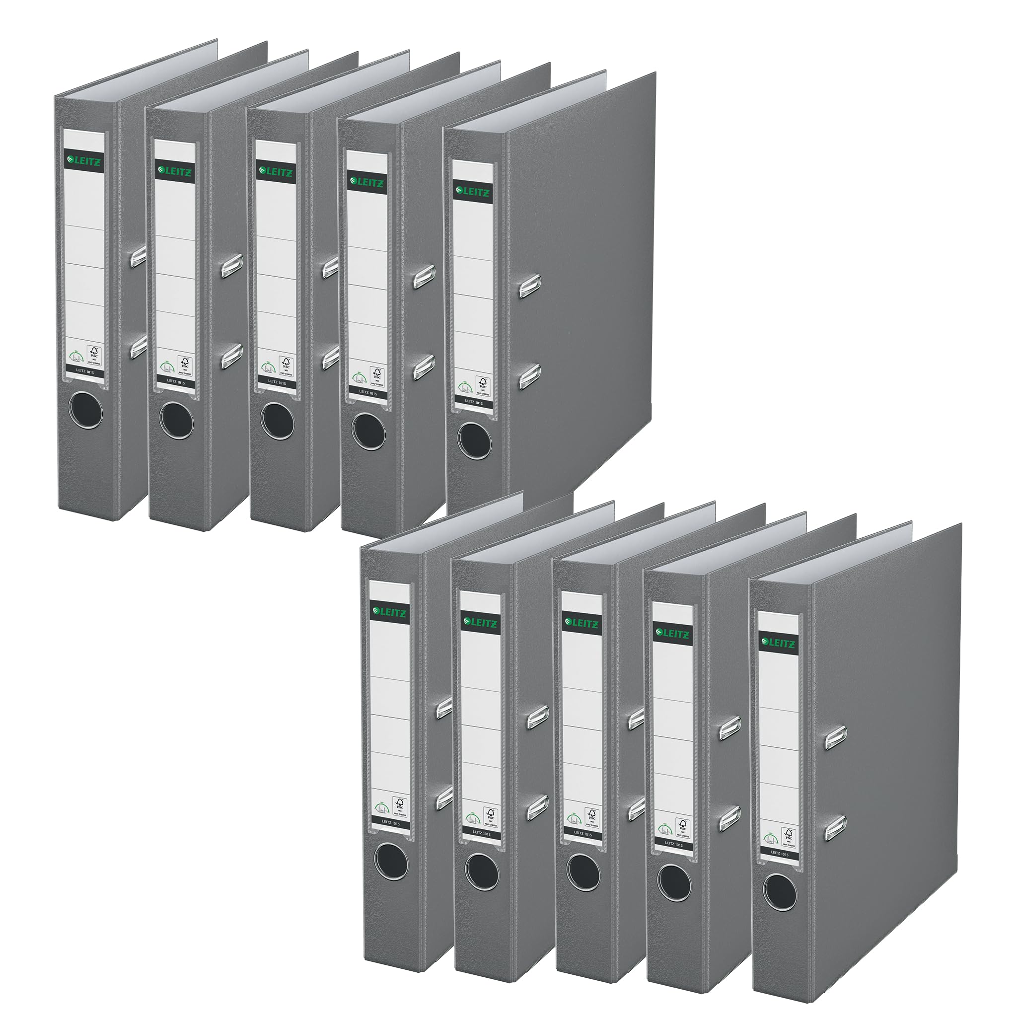 Leitz 180 Degrees Plastic Lever Arch File A4 50 mm - Grey, Pack of 10