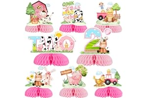 Farm Animal 2nd Birthday Party Decorations Girl - 8PCS Farm Animal Honeycomb Centerpieces, Pink Barnyard Birthday Decorations