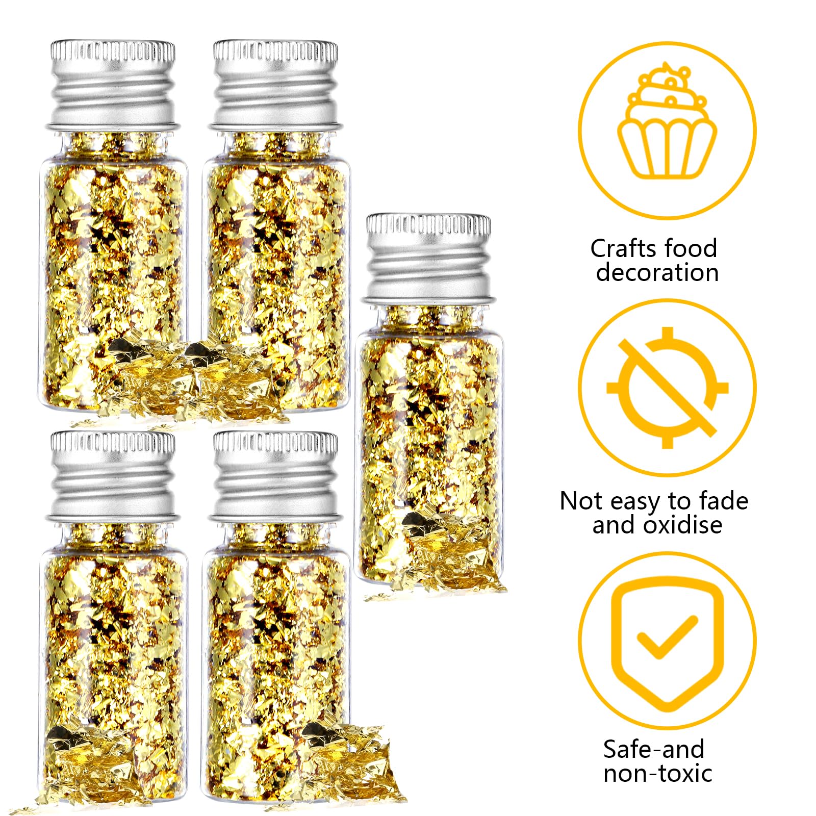 5Pcs Decorative Gold Leaf, Multifunction Gold Flakes Food Golden Leaf Cake Decoration Baking Golden Foil Chocolates Decor for Cooking Dessert Steak Decoration Crafts Painting Nail Arts Spa