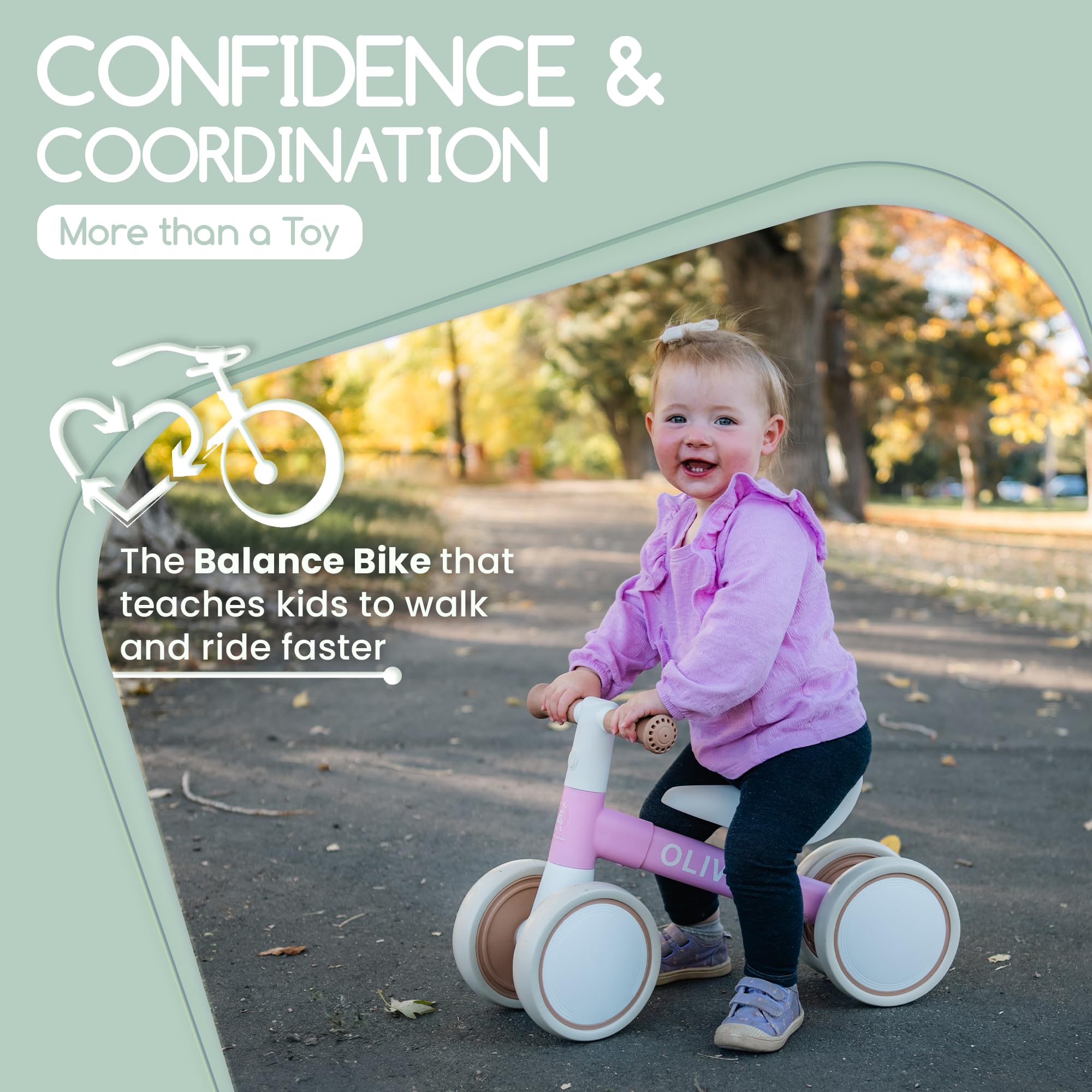 Customized Baby Balance Bike for 1-Year-Old | Lightweight and Safe - No Sharp Edges | Silent Wheels for Smooth & Quiet Rides | Easy-to-Assemble 1st Balance Bike for Toddlers, Green