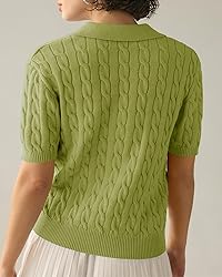 Imily Bela Women's Cable Short Sleeve Sweaters Tops